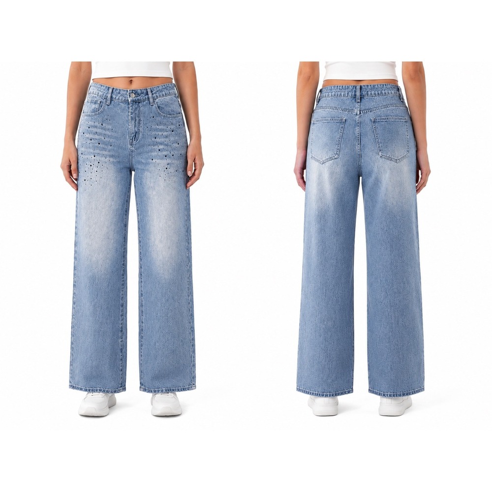 GRACIA Rhinestone Wide Leg Jeans Size Large